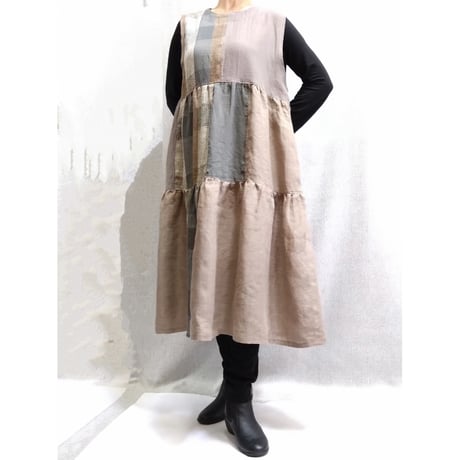 ギャザーワンピース　ブロックチェック　　　　　　　【No．3703-5414】