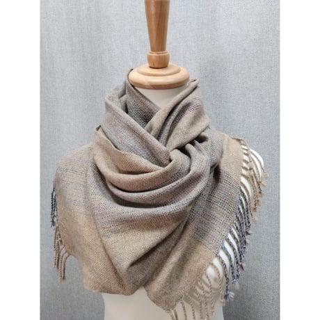 カシミアウールショール　ベージュストライプ　　　　　　　　　　　【No．3709-5549】