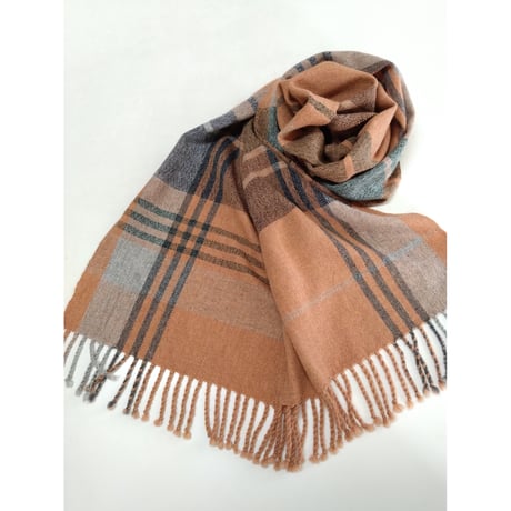 カシミアストール　サーモンピンクチェック　　　　　【No．3609-5268】