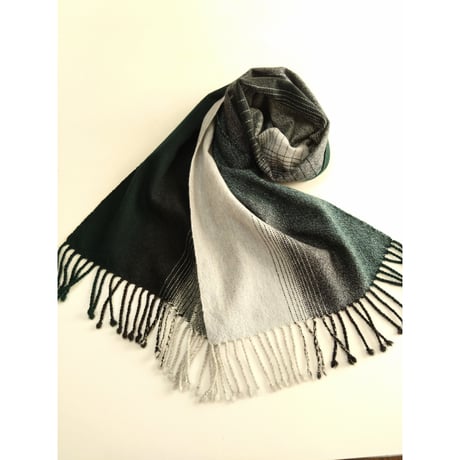 カシミアストール　グレーグリーンストライプ　　　　【No．3609-5270】