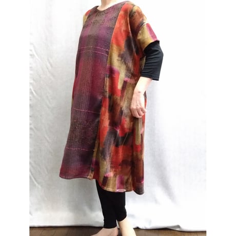 Wワンピース　赤ワインプリント　　　　　　　　　【No．3508-5034】