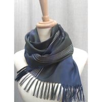 シルクチェックストール　紺グリーン　　　　　　　　【No．3703-5419】
