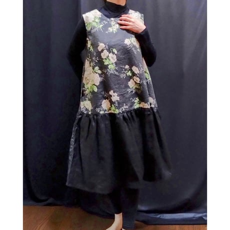 リネンプリントワンピース　グレー　　　　　　　　　　【No．3410-4853】