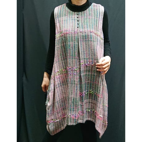 前タックワンピース　ピンクグリーン　　　　　　　　　【No.3210-4359】