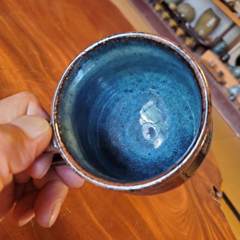 民藝　湯町窯　コーヒーカップ&ソーサー　6つセット　箱入り 昭和期コーヒーカップ&ソーサー6客セット 窯元不明 黄釉 民藝 傷