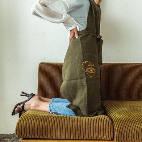 Fruity Linen Apron / Khaki × Orange
