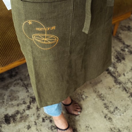 Fruity Linen Apron / Khaki × Orange