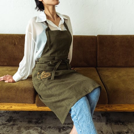 Fruity Linen Apron / Khaki × Orange