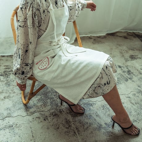 Fruity Linen Apron / White × Watermelon