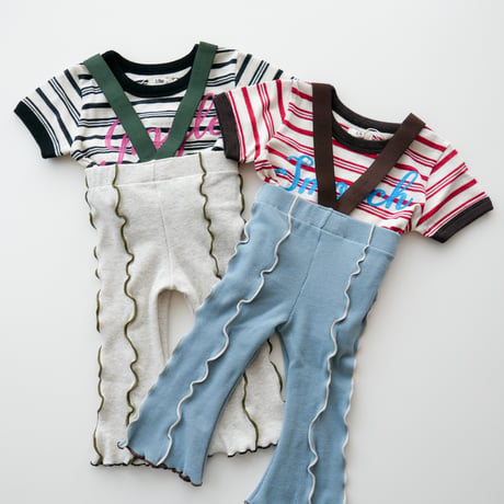 [Uhr] Embroidery Striped Tee / Giggle / 1-2Y, 3-4Yのみ