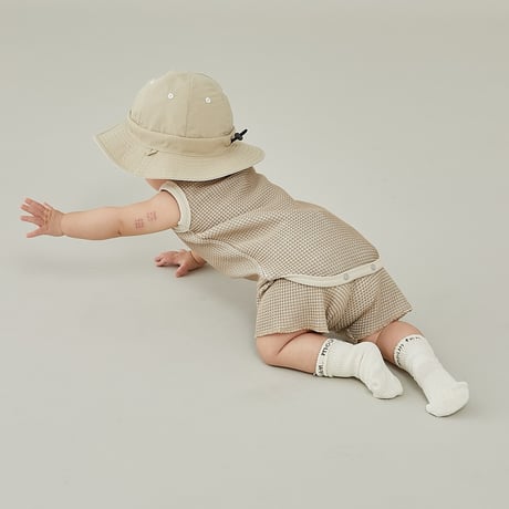 [MOUN TEN.] bicolor waffle shorts for baby / sand x ecru