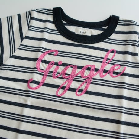 [Uhr] Embroidery Striped Tee / Giggle / 1-2Y, 3-4Yのみ