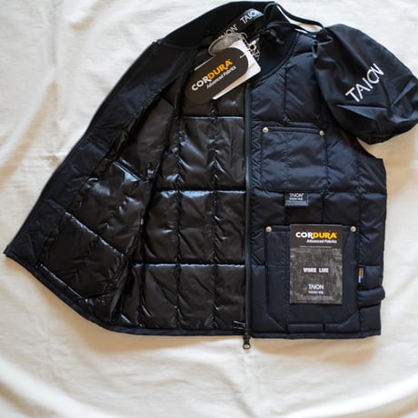 [TAION] KIDS WORK RIB NECK W-ZIP DOWN VEST / BLACK