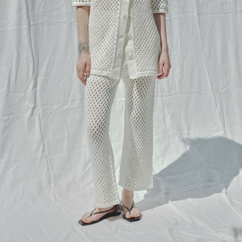 Uhr] Mesh Knit Pants / White | Sun Sea Days