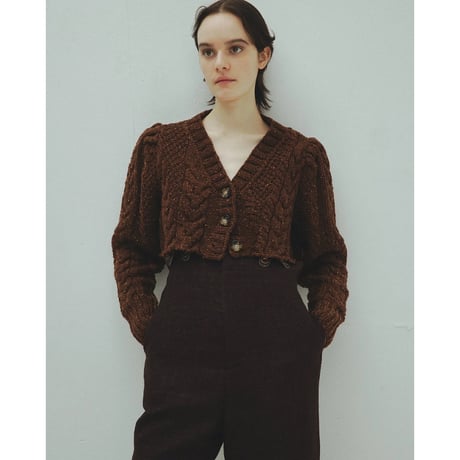 [Uhr] Cable Short Cardigan / Off White, Charcoal Gray
