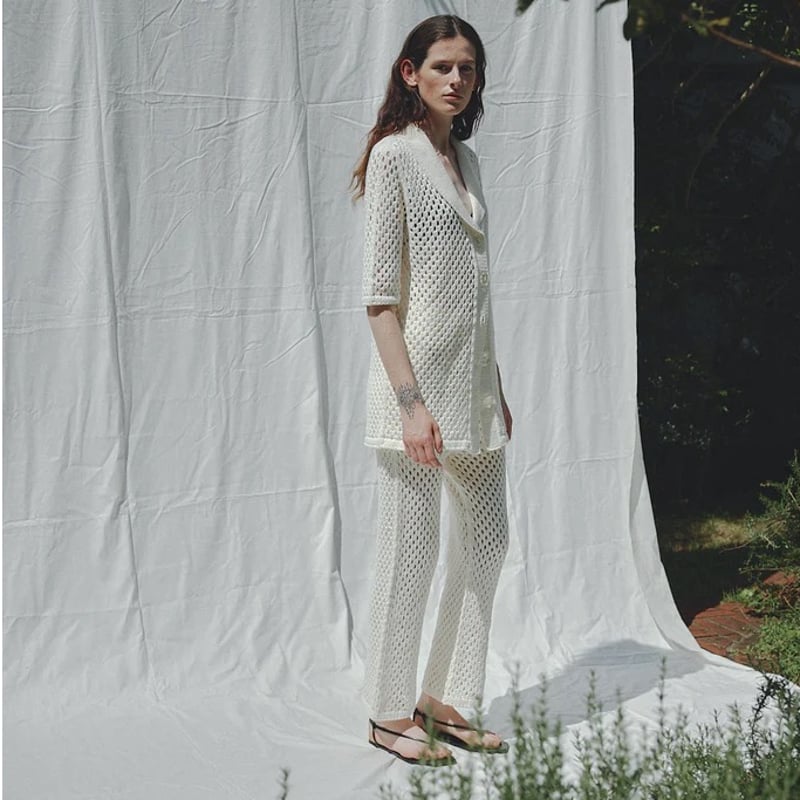 Uhr] Mesh Knit Pants / White | Sun Sea Days
