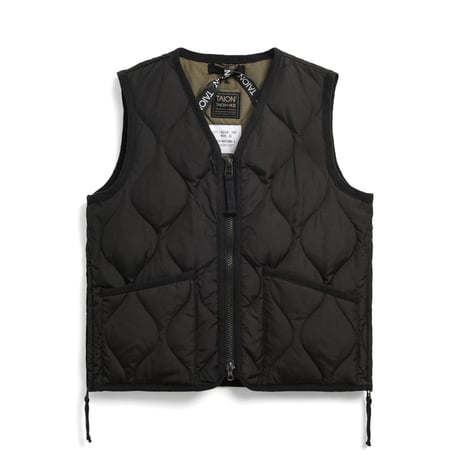 [TAION] KIDS MILITARY ZIP V NECK DOWN VEST / BLACK