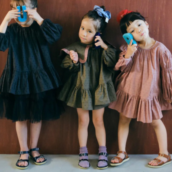 Uhr] Dot Mini Dress / Khaki / 1-2Y, 5-6Y | Sun
