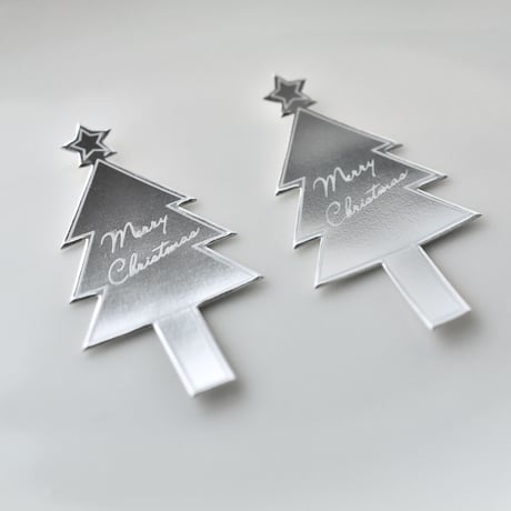 XH013【クリスマスピック・箔押しシリーズ】Merry Christmas Tree＜シルバー＞100枚入り