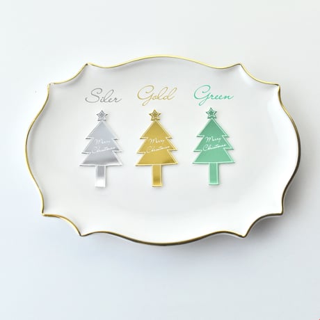 XH013【クリスマスピック・箔押しシリーズ】Merry Christmas Tree＜シルバー＞100枚入り