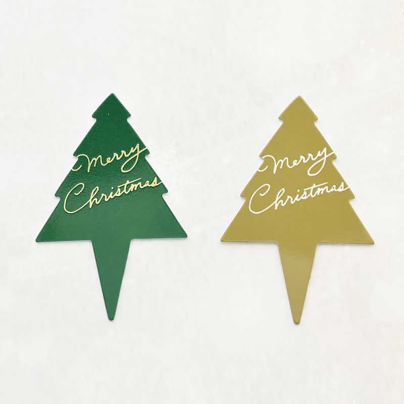XT_09【クリスマスツリー 緑】100枚 | シールとケーキピック専門店