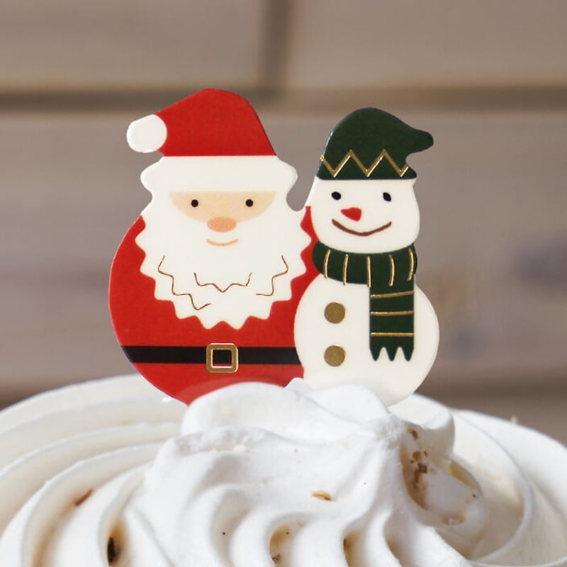 クリスマス用　サンタ＆スノーマンクリップ　ケーキ屋さん　販売　小物 XC_16【クリスマスピック サンタ＆スノーマン緑】100枚 | シールと