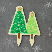 XSL_04【クリスマスホイルピック　ツインツリー緑】100枚