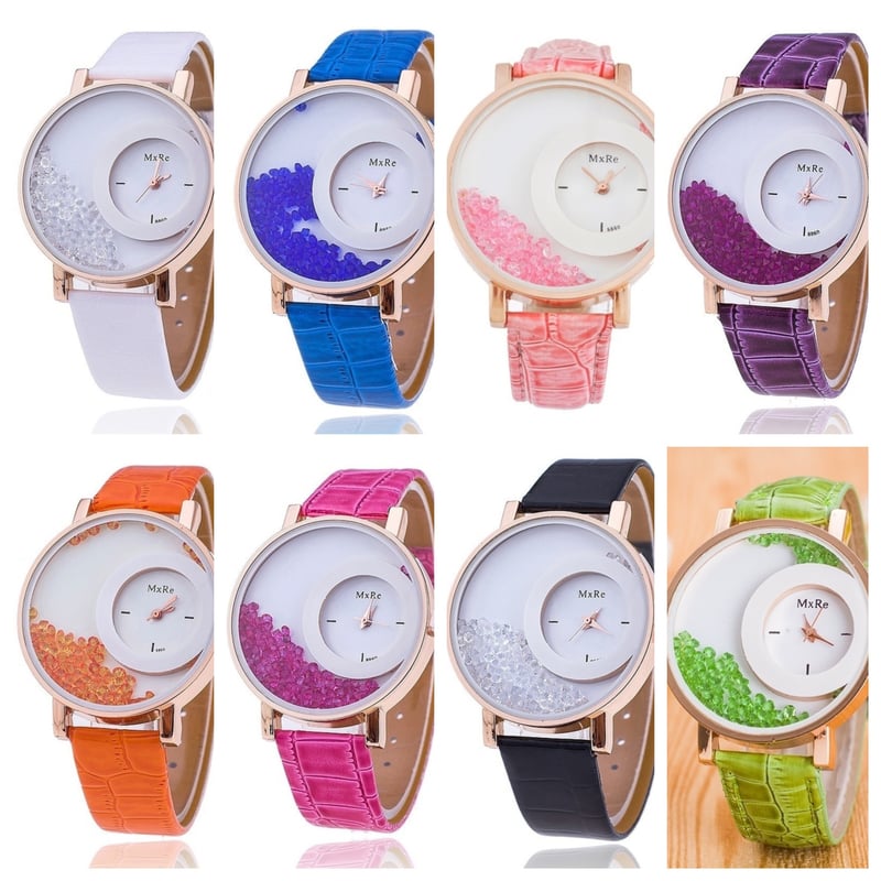 クリスタル レザー 腕時計 砂タイプ ユニーク インスタ映え 8カラー