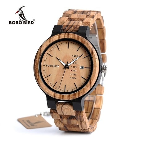ボボバード BOBO BIRD ハンドメイド 木製ウォッチ ウッドウォッチ カレンダー腕時計 木製ストラップ ミヨタムーブメント クォーツ腕時計