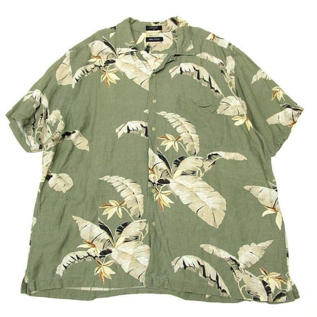 NAUTICA ノーティカ S/S Hawaiian Shirt ハワイアンシャツ オリーブ系 XL