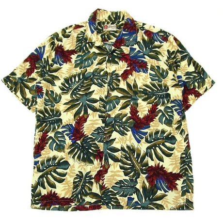 ハワイ製 Hiro Hattie ヒロハッティ S/S Hawaiian Shirt ハワイアンシャツ ベージュ系 L