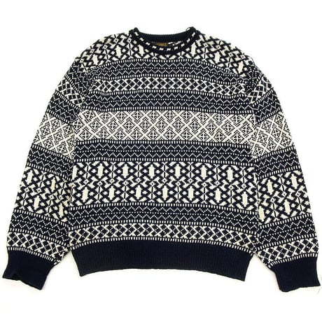 90's USA製 Eddie Bauer エディーバウアー Nordic Cotton Knit Sweater ノルディック柄 コットンニット セーター ネイビー M