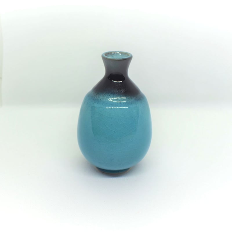 信楽焼 御神酒 三彩徳利 鶴首 青垂れ 工芸品