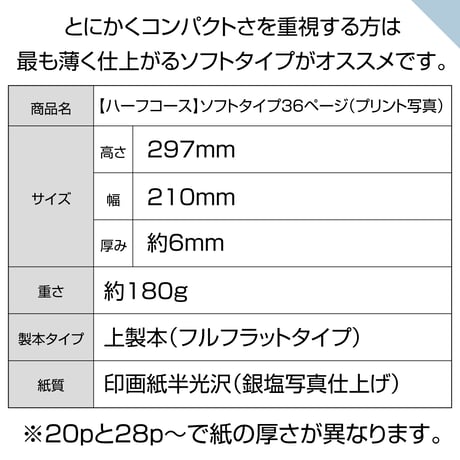 ソフトタイプ　36ページ(ハーフコース プリント写真)