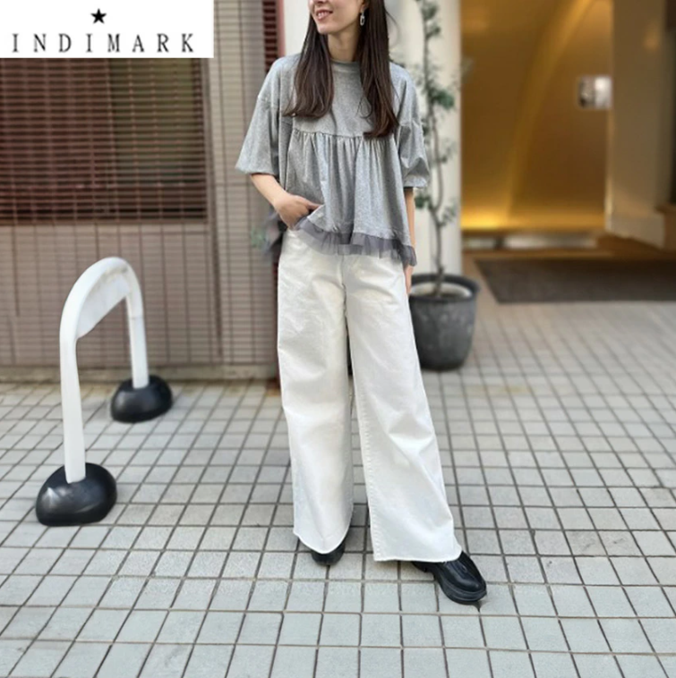 INDIMARK カットオフ ワイドパンツ ホワイト INDIMARK カットオフワイドパンツ | ホワイト - インディマーク