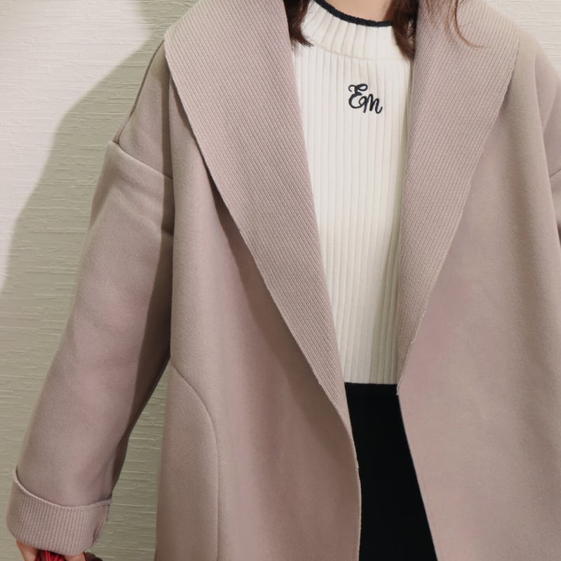 MARBLE WALTZ ニットダブルフェイス ショールカラーショート丈コート