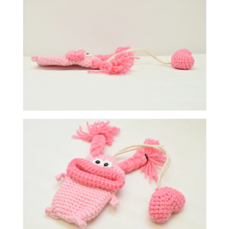 パクパク」手編み キャラキーホルダー チャーム ピンクcharm-70