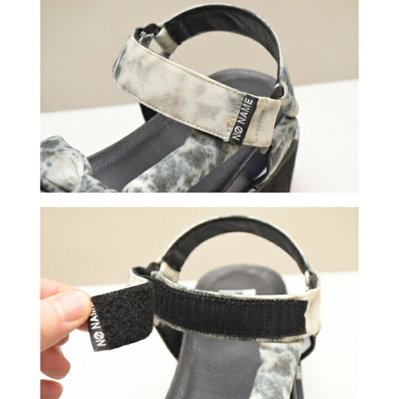 no name ノーネーム】タイダイ柄アンクルストラップ厚底サンダル