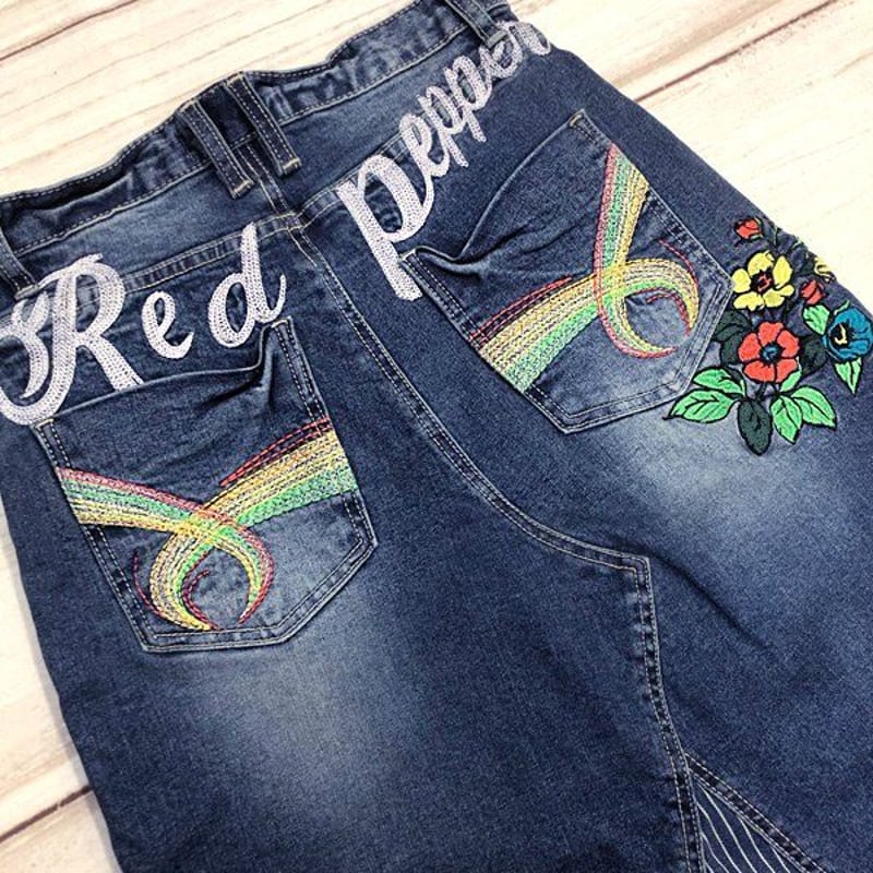 REDPEPPER パープルフラワーパピヨン刺繍デニム REDPEPPER JEANS