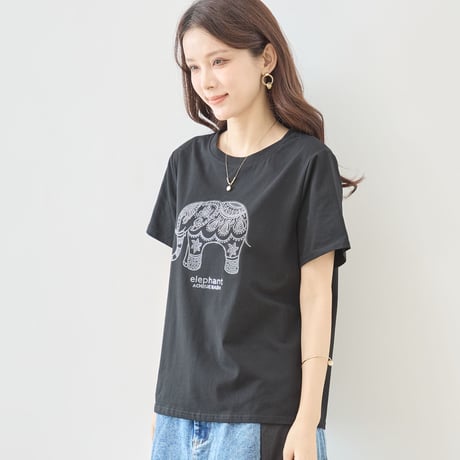 【M〜L】ラインストーンデザインTシャツ　N12-1130