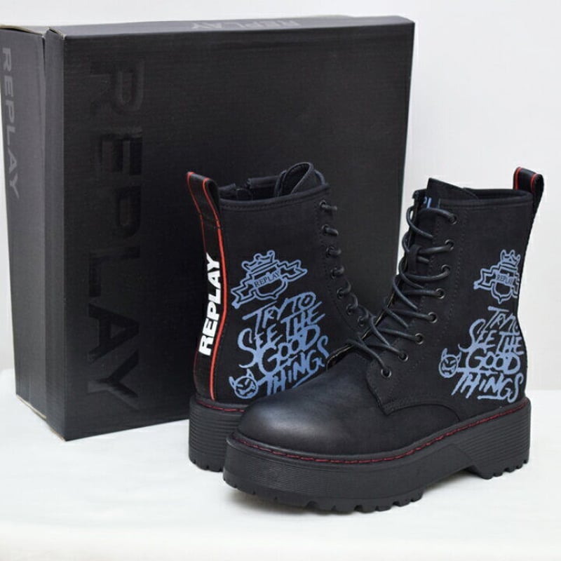 REPLAY エンジニアブーツ ライディングブーツ EUR43 リプレイ replay リプレイ】サイドペイントショートブーツ厚底 イタリア Italy