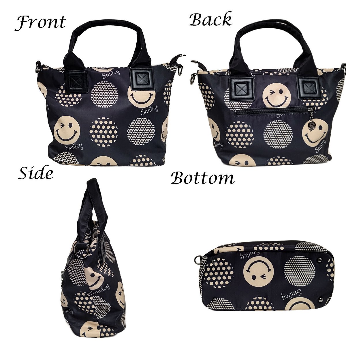 スマイリードット柄ナイロンA4対応・パスケース付き親子トートバッグ