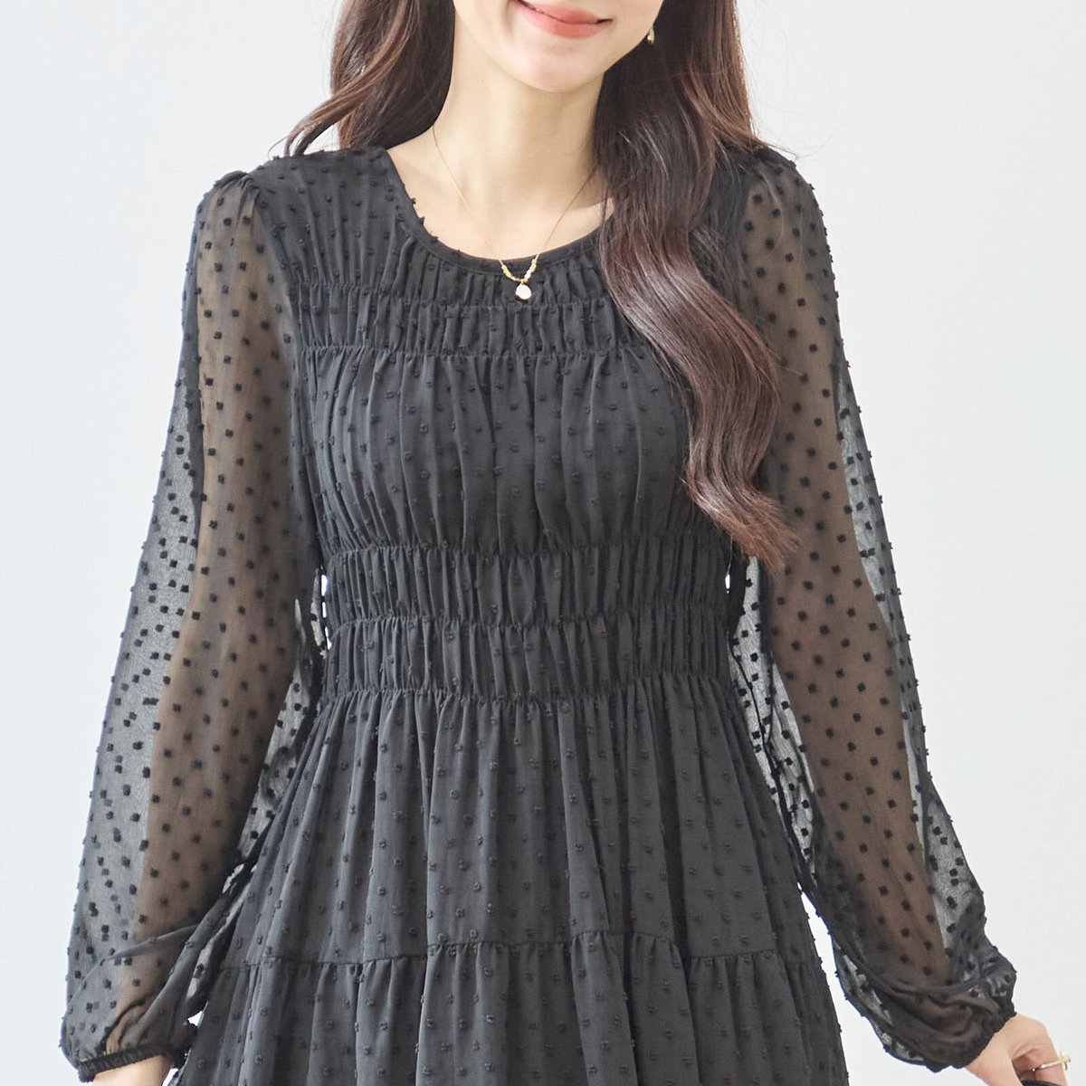 M〜L】ドットシフォンシャーリングワンピース(N82-565A | prologueikeb