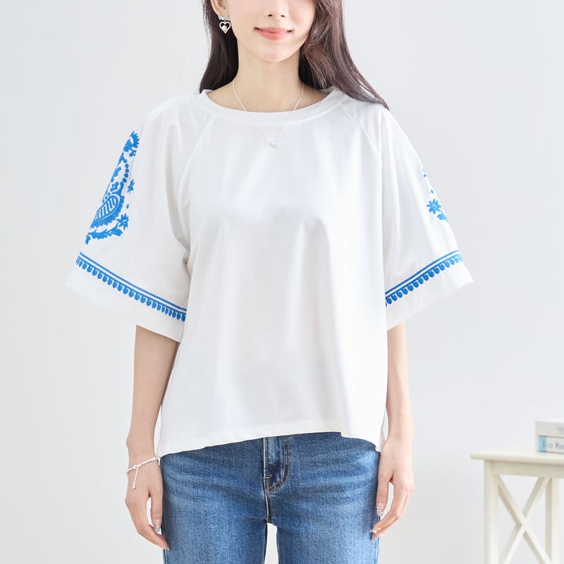 ANNTIAN 刺繍トップス M〜L】袖エスニック刺繍半袖トップス(N12-579) | prologueikebukur
