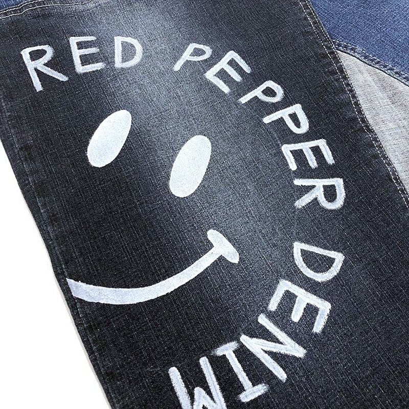 ★ワッペン×ペイント ブラックMAX デニム リメイク ダメージデニムスカート★ blk_w90-d-0425_01.jpg