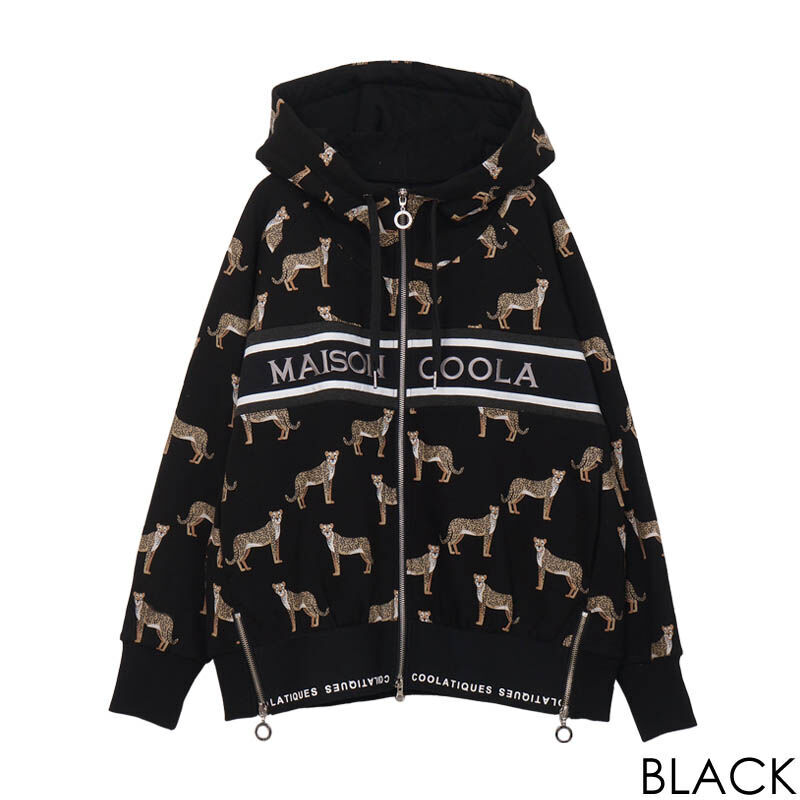 美品☆COOLA クーラティクス　カモフラパーカー COOLAレオパードロゴ刺繍ジップフーディーパーカー