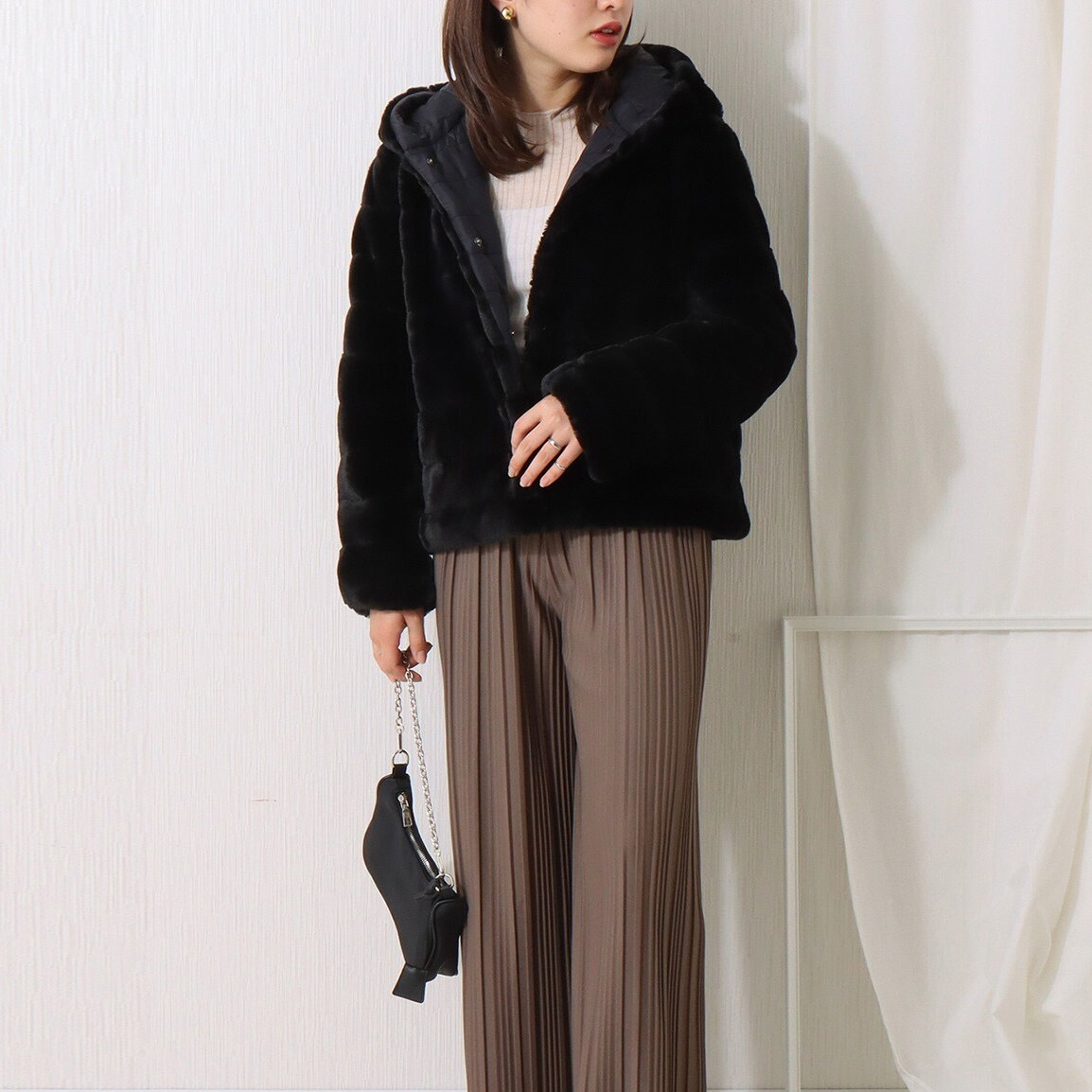 MARBLE WALTZ ボーダーファー＋キルトリバーシブルショートコート