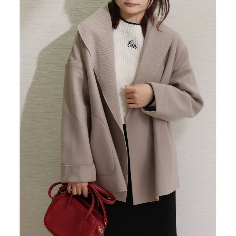 MARBLE WALTZ ニットダブルフェイス ショールカラーショート丈コート