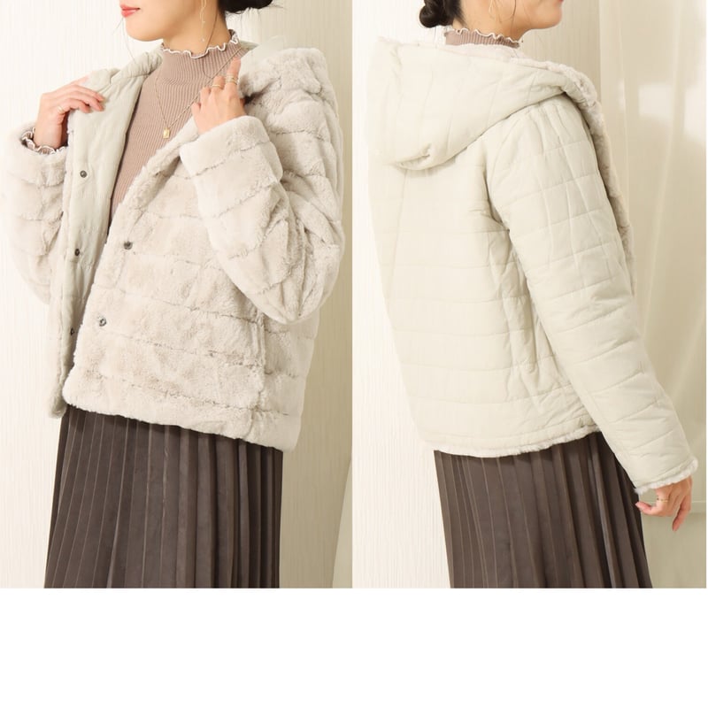 MARBLE WALTZ ボーダーファー＋キルトリバーシブルショートコート