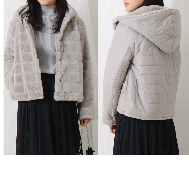 MARBLE WALTZ ボーダーファー＋キルトリバーシブルショートコート